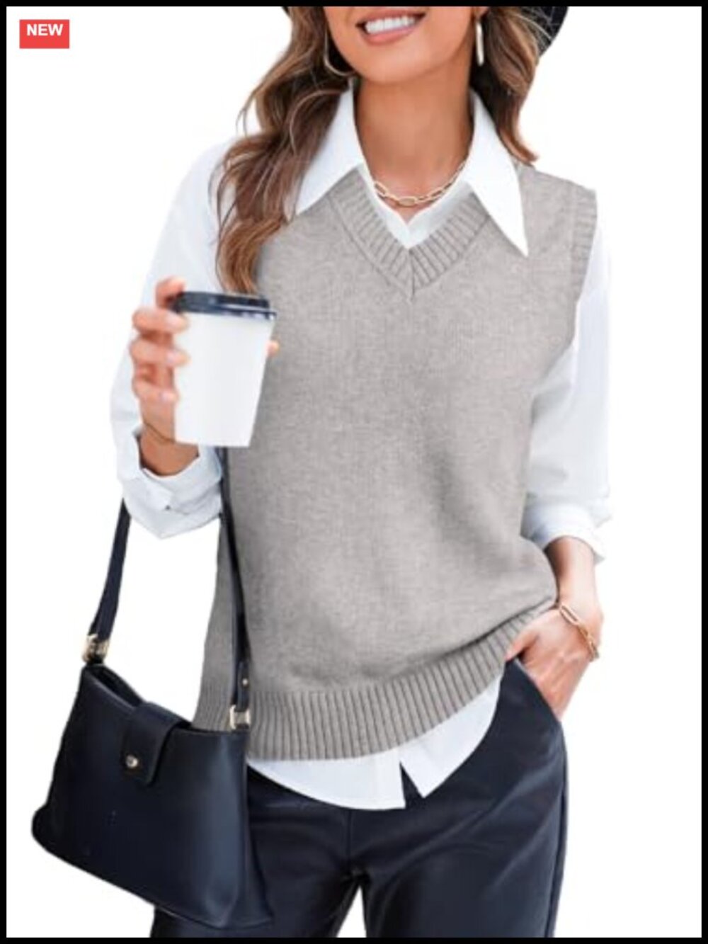 Sweater Vest Striped Sleeveless V-Neck Knit Top Fall Teacher Outfit